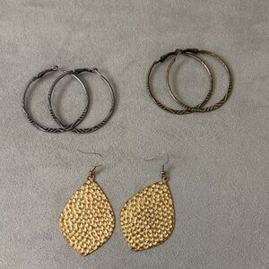 FREE w $10 min! Gold Teardrop Dangle Earrings & Mixed Metal Hoop Set